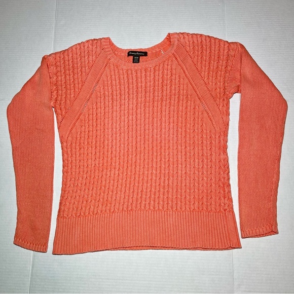 Tommy Bahama Cable Knit Sweater Orange Coral Womens Medium 100% Cotton - Picture 1 of 7